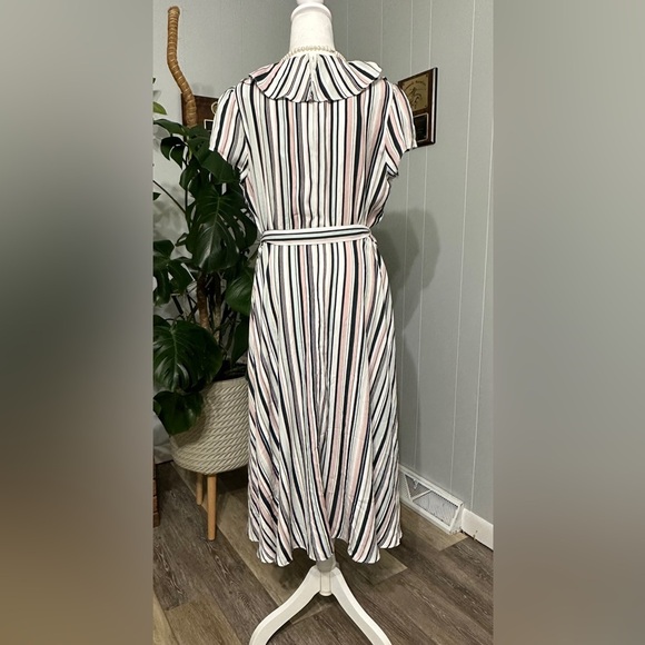 🛍️DN design multi color stripes dress with belt ties and ruffle top size 14 - Picture 6 of 11